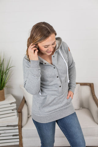 Hailey Button Snap Hoodie - Grey