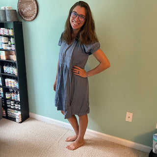 Denim Dress with Puff Sleeves and Back Tie