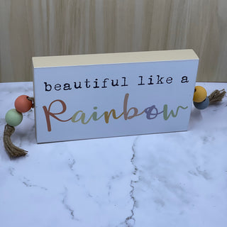 Wood Tabletop Sign with Bead Tassel