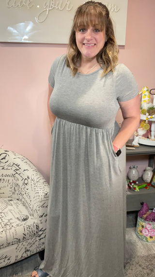 Gray Maxi Dress with Pockets