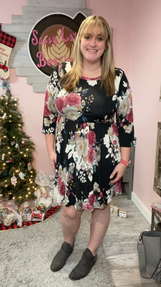 Black Floral Baby Doll Dress