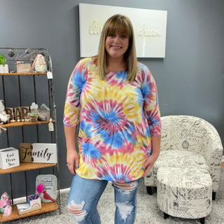 Tie Dye Drop Shoulder Boxy Top with Pockets