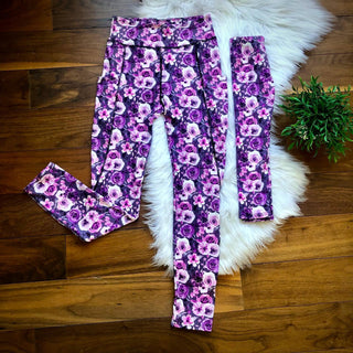 Mommy & Me Gray and Purple Roses Leggings