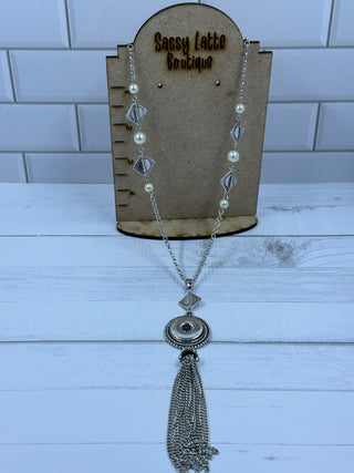 Long Silver and Pearl Snap Necklace