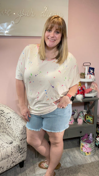Ivory Dolman Tee with Paint Splatter