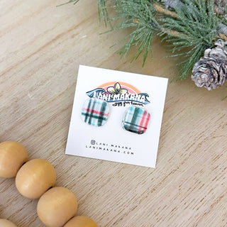 Plaid Square Clay Stud Earrings