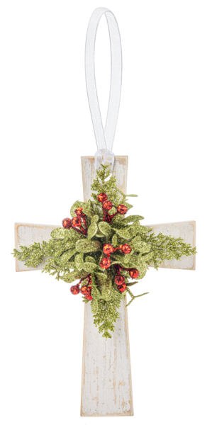 Rustic Mistletoe Cross Ornament