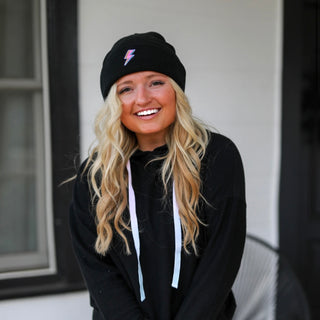 Beanie - Lightning Bolt Patch (Black)