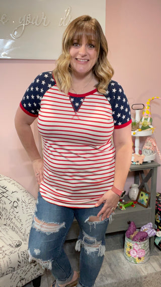 Ivory and Red Stripe Tee