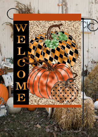 Welcome 3 Pumpkins Fall Garden Flag