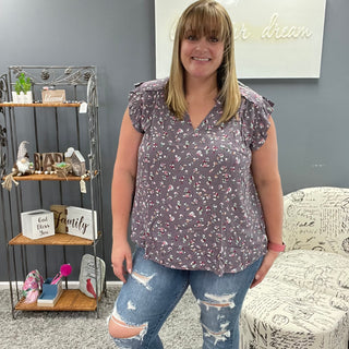 Purple Floral Frill Collar Top