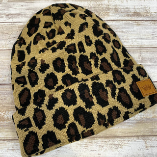 Leopard Fleece Lined Beanie