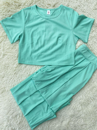 Short Sleeve Ribbed Crop Lounge Set