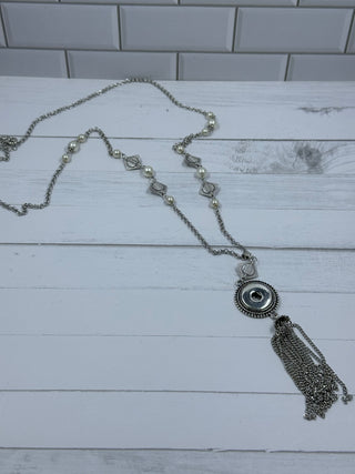 Long Silver and Pearl Snap Necklace