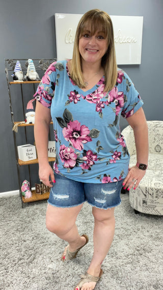 Blue Floral Boyfriend Tee