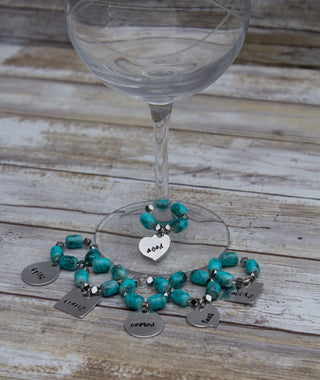 Wine Charms Turquoise Glass Set of 6