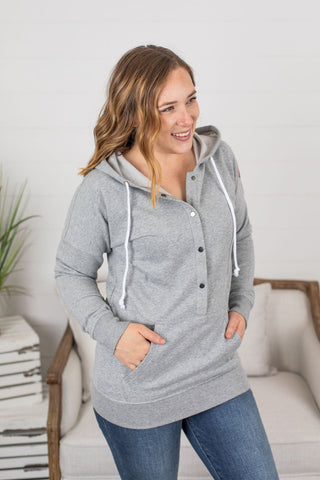 Hailey Button Snap Hoodie - Grey