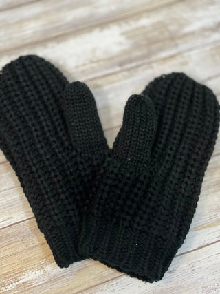 Black Knit Fleece Lined Mittens