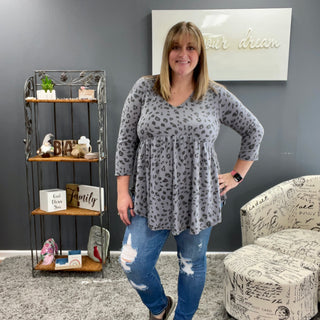 Grey Leopard Babydoll Tunic