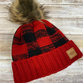 Plaid KIDS Knit Hat with Pom Accent