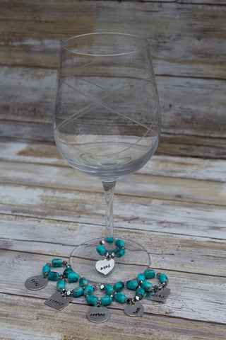 Wine Charms Turquoise Glass Set of 6