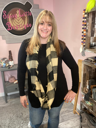 Black and Tan Plaid Infinity Scarf