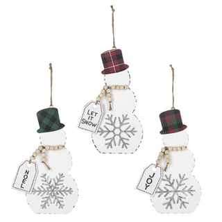 Oversized Snowman with Plaid Hat Ornament