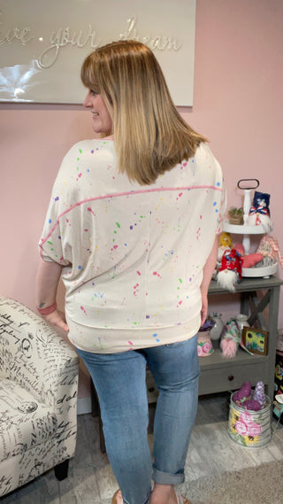 Ivory Dolman Tee with Paint Splatter