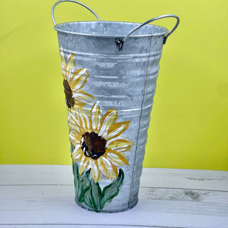 Sunflower Galvanized Metal Flower Bucket