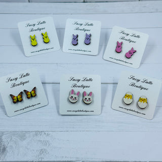 Wooden Easter Stud Earrings