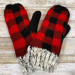 Red Plaid Fleece Lined Mittens