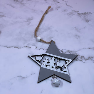 Silver Wood Ornaments with Bells