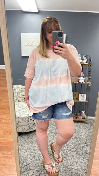 Oversized Tie Dye Round Neckline Cotton Jersey Top