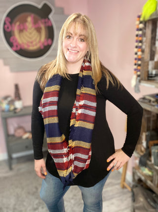 Navy and Maroon Plaid Infinity Scarf