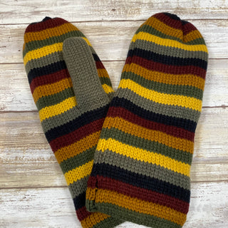 Burgundy Striped Mittens with Fleece Lining