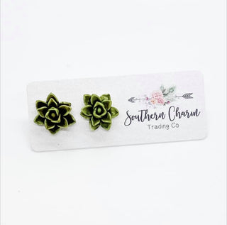 Moss Green Succulent Studs