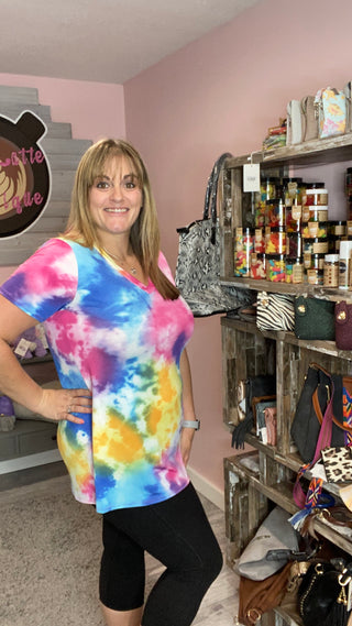 Bright Tie Dye V-Neck Tee