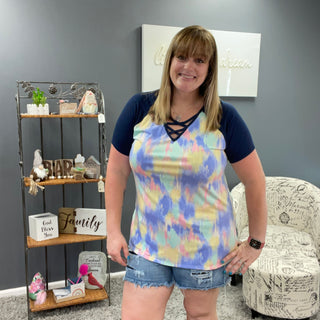 Navy Watercolor Criss Cross Tee