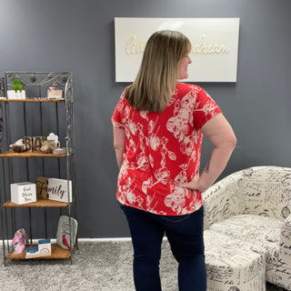 Red and Ivory Floral Top