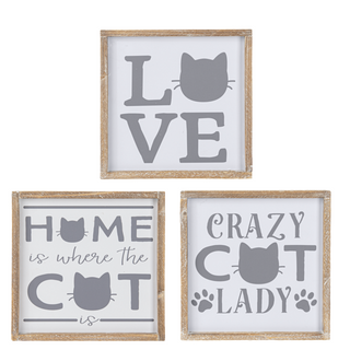 Framed Grey & White Cat Wall Decor