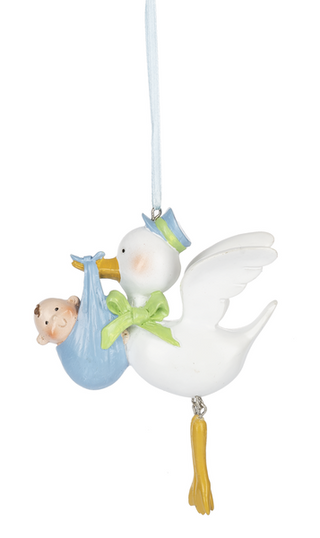 Stork w/Baby Girl & Boy Ornaments
