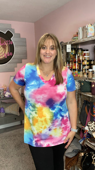 Bright Tie Dye V-Neck Tee