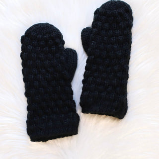 Black Textured Fleece Lined Mitten