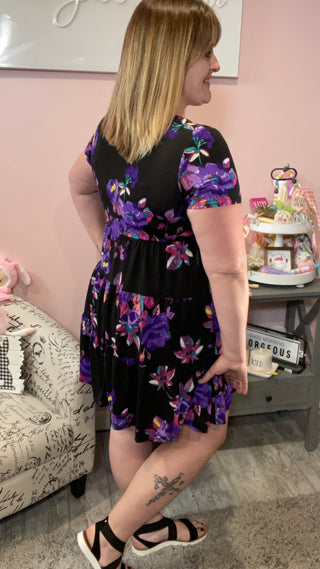 Black Floral Tiered Sun Dress