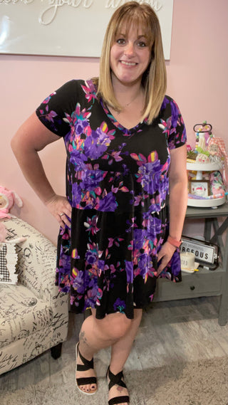 Black Floral Tiered Sun Dress