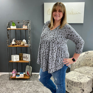 Grey Leopard Babydoll Tunic