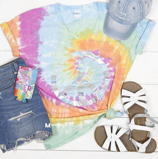 Tie Dye Tee with Holographic Peace Sign