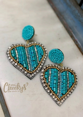 Heart of Turquoise Beaded Earrings