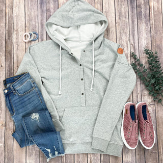 Hailey Button Snap Hoodie - Grey