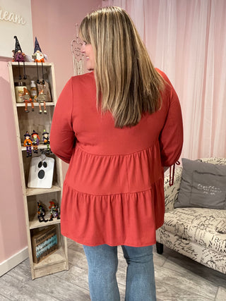 Rust Tiered Top with Sleeve Ties